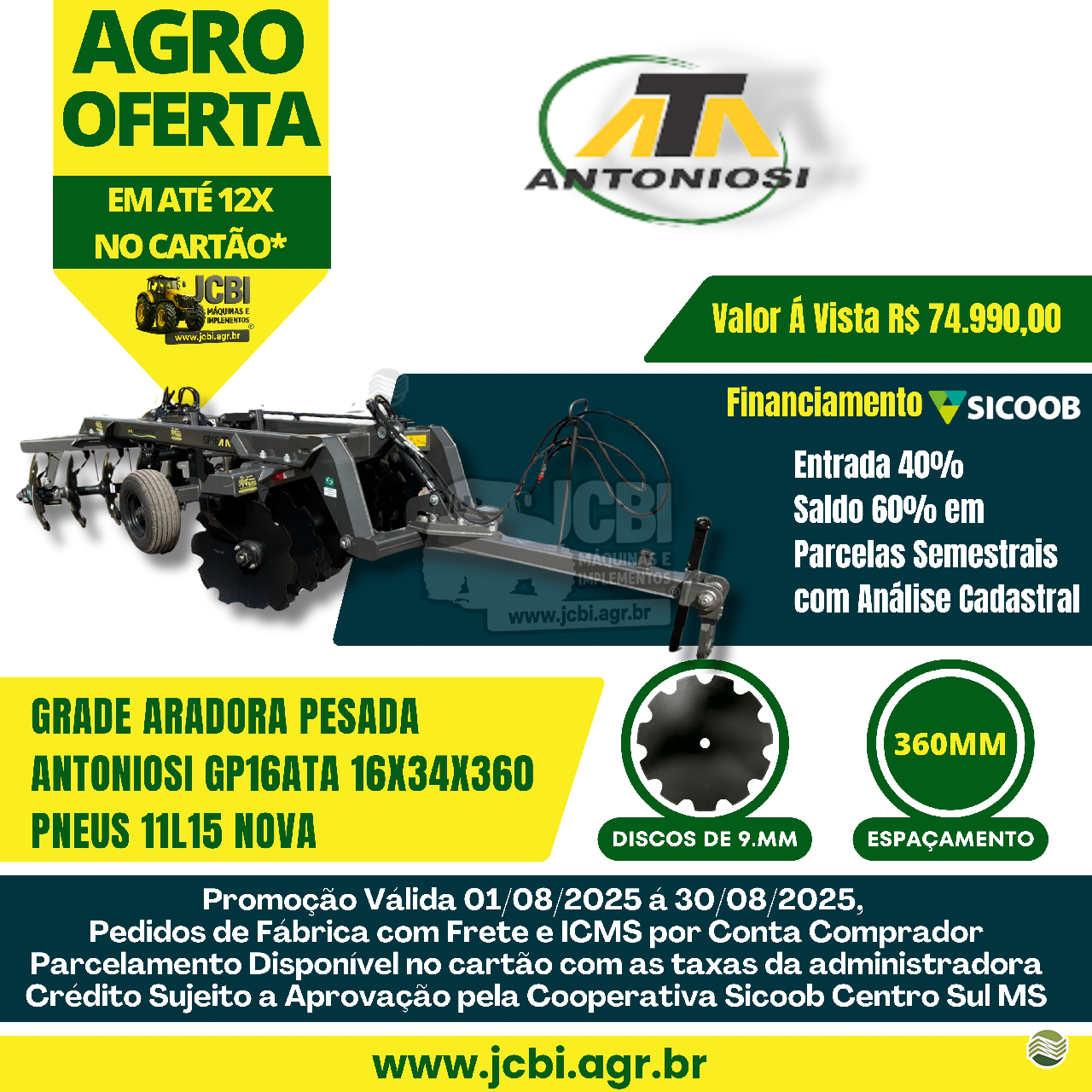 IMPLEMENTOS AGRICOLAS GRADE ARADORA ARADORA 16 DISCOS JCBi Máquinas e Implementos Agrícolas MARACAJU MATO GROSSO DO SUL MS